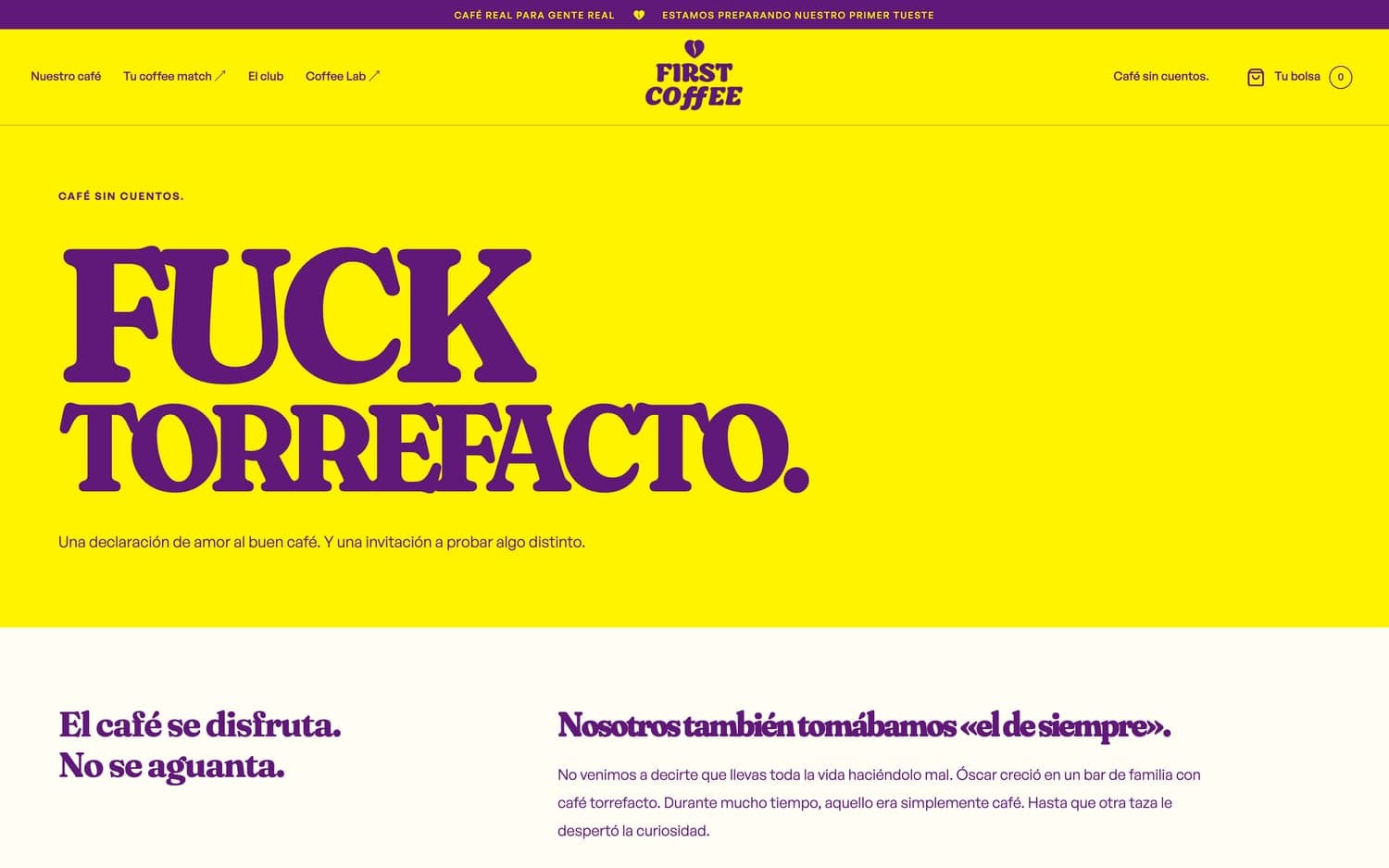 Página del manifiesto Fuck Torrefacto en thefirstcoffee.es