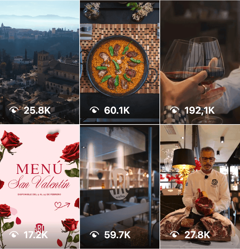 Cuadrícula de publicaciones de Instagram gestionadas por Alture, con su alcance